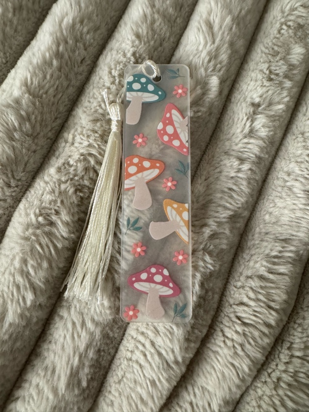 Mushroom Tassel Bookmark - Cream Tassel with Multicolor Mushroom Accents